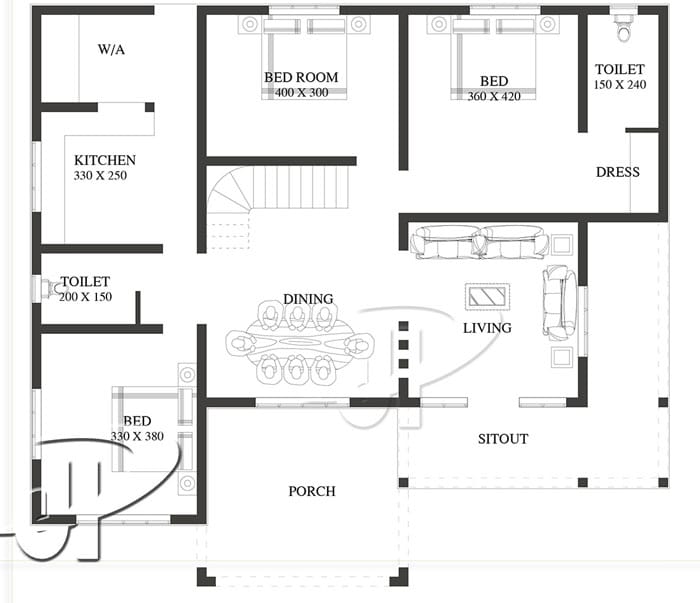 three bedroom minimalist house plan